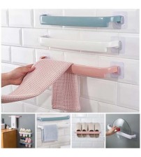 Plastic Self-adhesive Towel Holder Rack /Bathroom Wall Mounted Towel Hanger / kitchen Rags Hanging Shelf Organizer